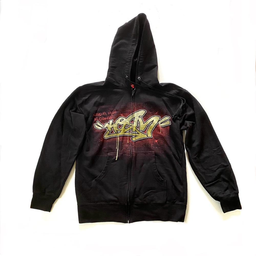 Korn Black Graffiti Zip Up Hoodie Sweater Nu Metal Band Music Long Sleeve 2007 M